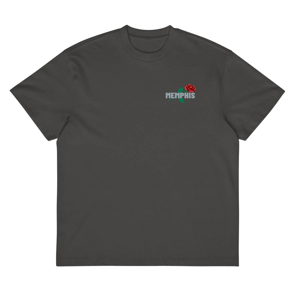 Memphis Rose Embroidered Tee in Vintage Black — front artwork placement mockup