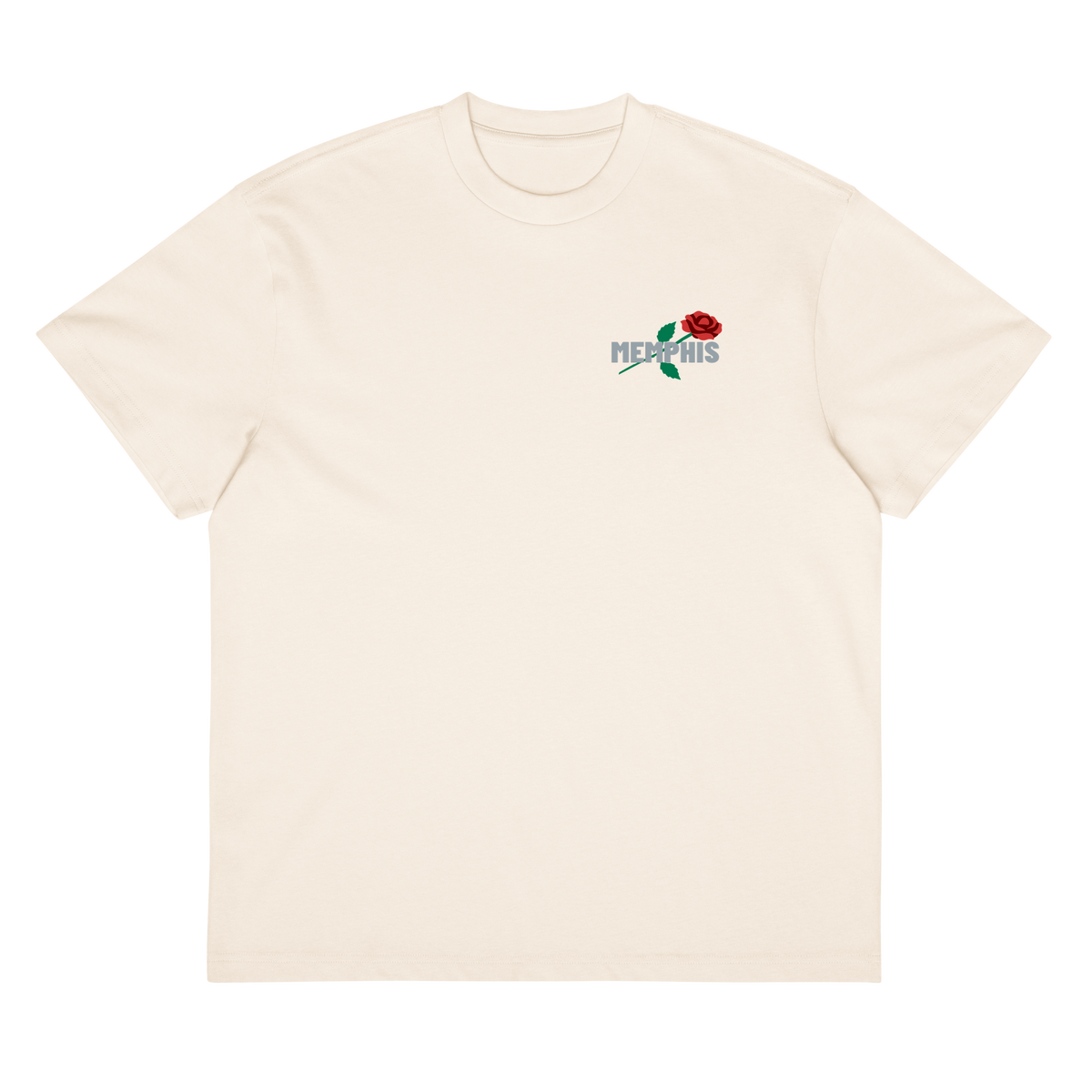 Memphis Rose Embroidered Tee in Vintage White — front artwork placement mockup
