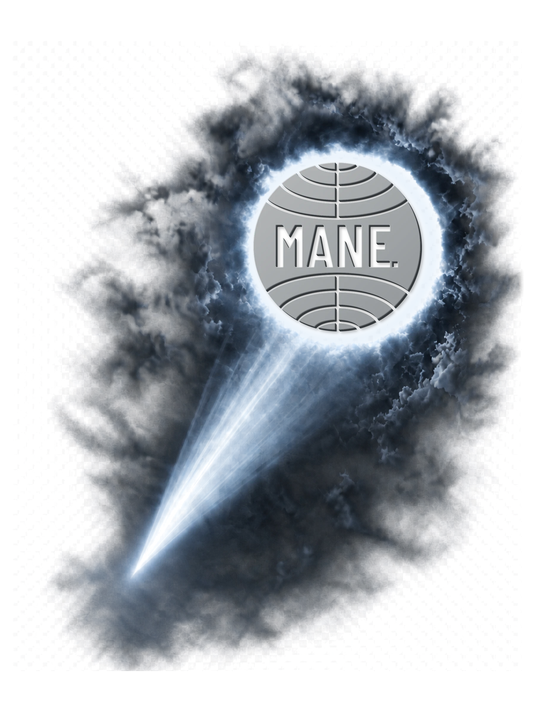 PAN AM MANE. globe emerging from a deep blue atmospheric beam