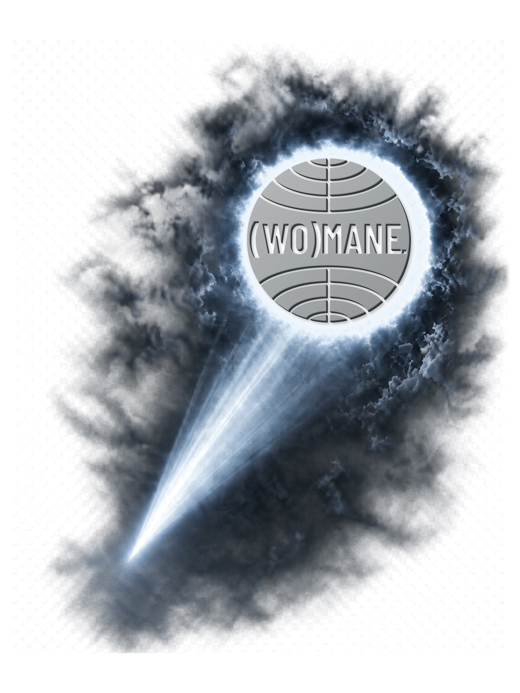 PAN AM (WO)MANE. globe emerging from a deep blue atmospheric beam